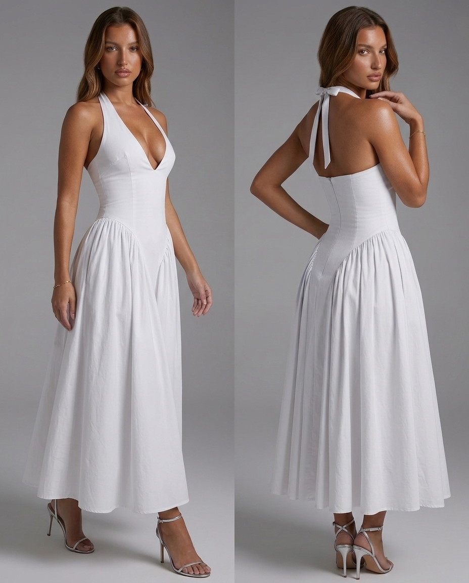 Vestido halter de espalda descubierta