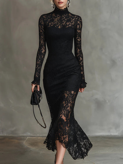 Vestido negro elegante con encaje