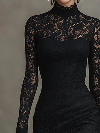 Vestido negro elegante con encaje