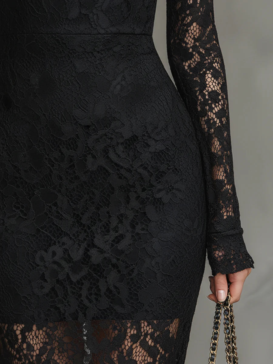 Vestido negro elegante con encaje