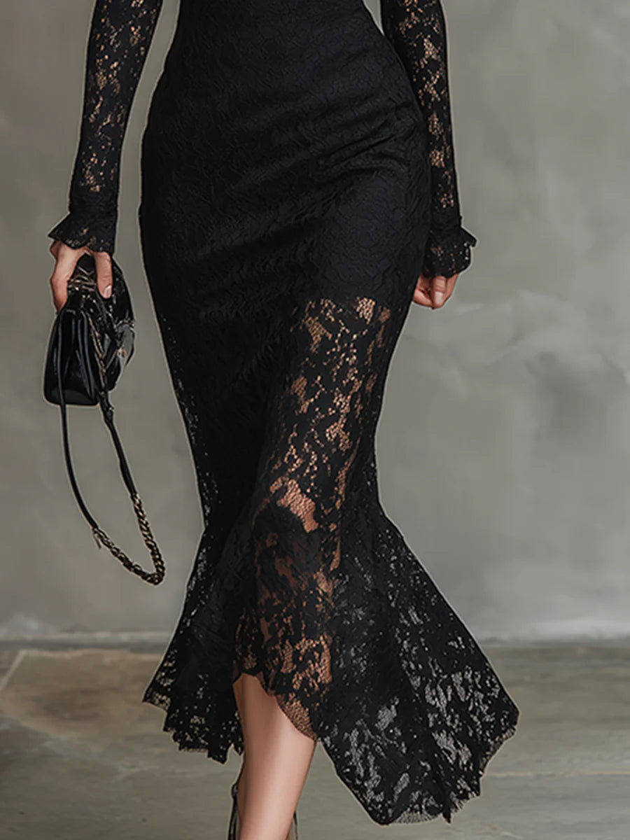 Vestido negro elegante con encaje