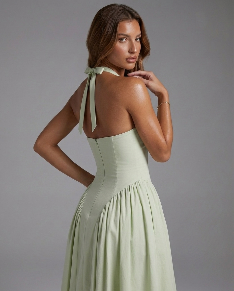 Vestido halter de espalda descubierta