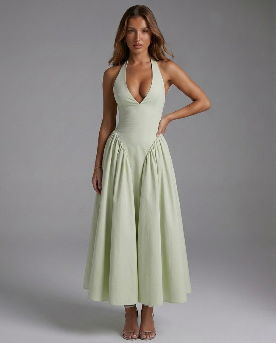 Vestido halter de espalda descubierta
