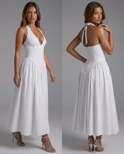 Vestido halter de espalda descubierta